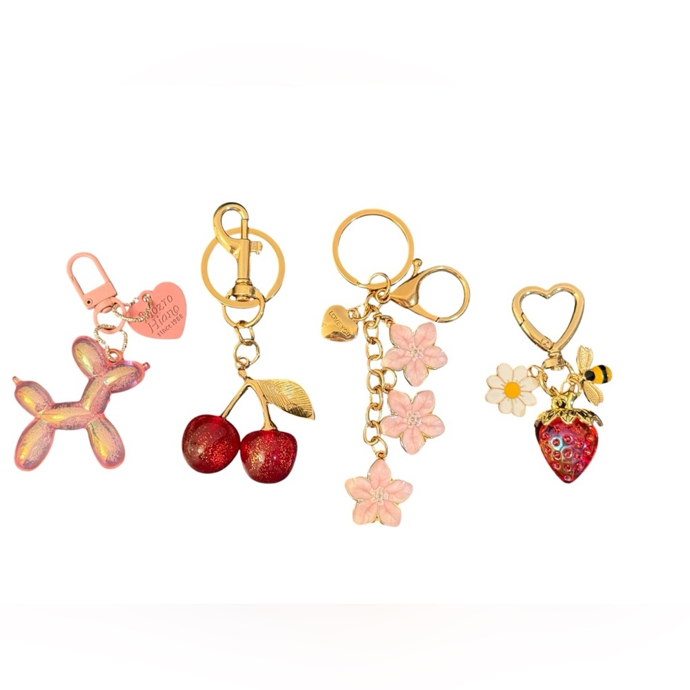 Purse Charm Keychain Balloon Dog, Cherries, Pink Blossoms, or Strawberry Pick 1!